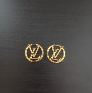 Gold LV Logo Hoop Earrings